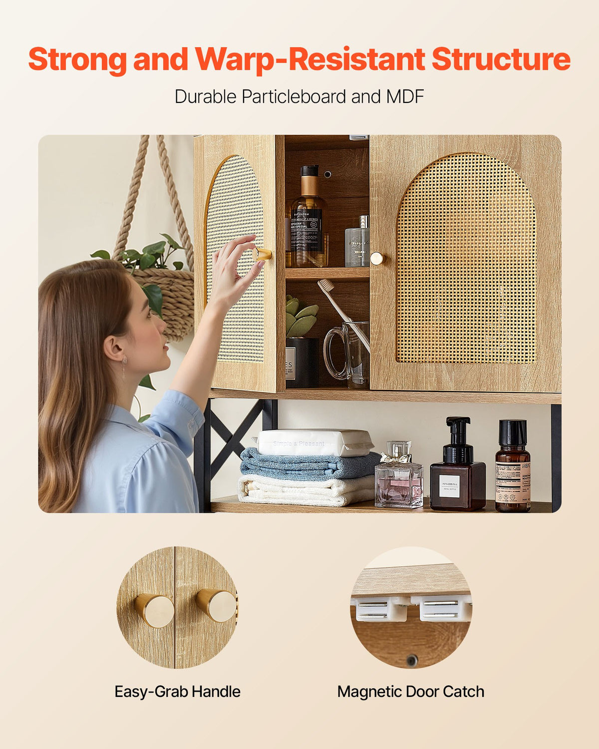 VEVOR Bathroom Wall Cabinet, with 2 Doors and Adjustable Shelf, Over the Toilet Storage Medicine Cabinet Wall Mounted, Hanging Organizer with Shelves & Open Partition for Laundry Room Kitchen Restroom - BDMJG2JYJGBSE1Z17001V0 - view 6