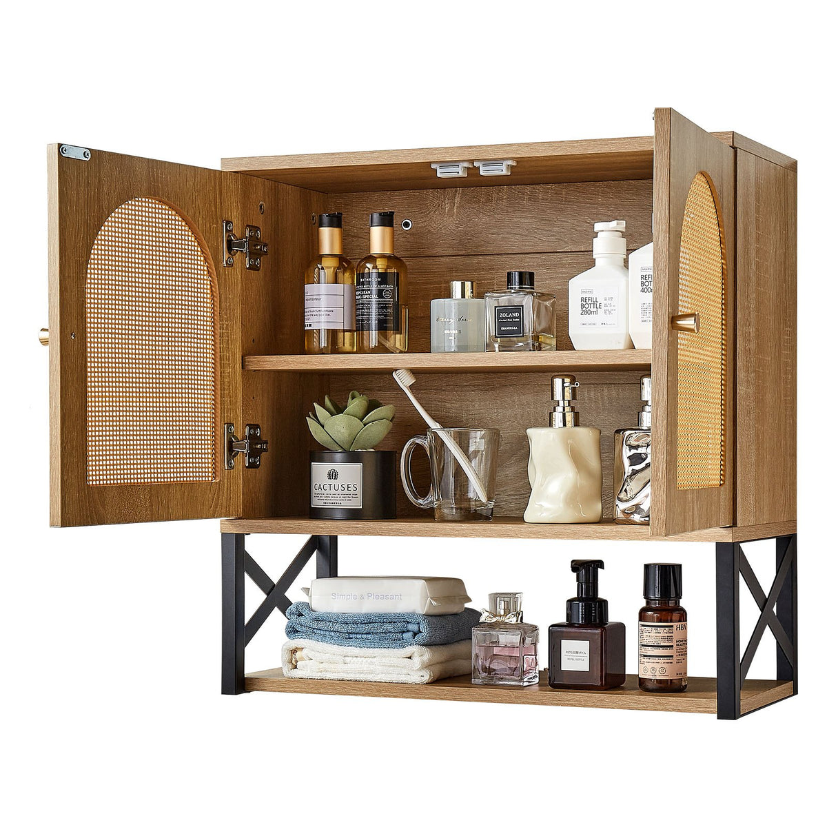 VEVOR Bathroom Wall Cabinet, with 2 Doors and Adjustable Shelf, Over the Toilet Storage Medicine Cabinet Wall Mounted, Hanging Organizer with Shelves & Open Partition for Laundry Room Kitchen Restroom - BDMJG2JYJGBSE1Z17001V0 - view 10