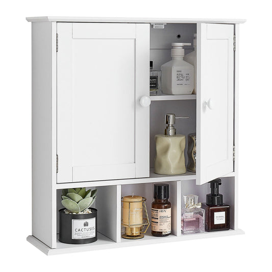 VEVOR Bathroom Wall Cabinet, 2 Doors & Adjustable Shelf, Over the Toilet Storage Medicine Cabinet Wall Mounted, Hanging Organizer with Shelves & Open Partition for Laundry Room Kitchen Restroom, White - BDMJG2JYJGBSOYU70001V0 - view 1