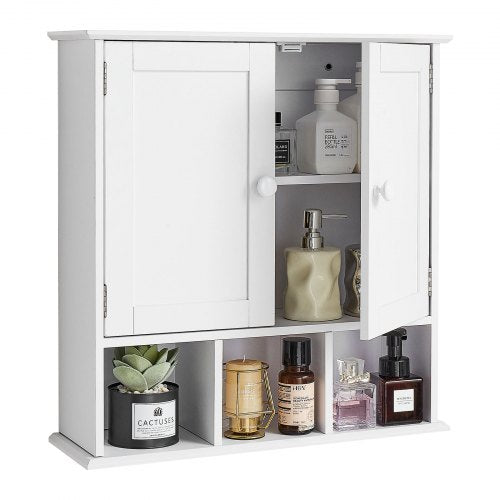 VEVOR Bathroom Wall Cabinet, 2 Doors & Adjustable Shelf, Over the Toilet Storage Medicine Cabinet Wall Mounted, Hanging Organizer with Shelves & Open Partition for Laundry Room Kitchen Restroom, White - BDMJG2JYJGBSOYU70001V0 - view 2