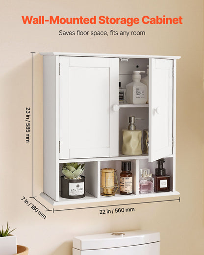 VEVOR Bathroom Wall Cabinet, 2 Doors & Adjustable Shelf, Over the Toilet Storage Medicine Cabinet Wall Mounted, Hanging Organizer with Shelves & Open Partition for Laundry Room Kitchen Restroom, White - BDMJG2JYJGBSOYU70001V0 - view 3