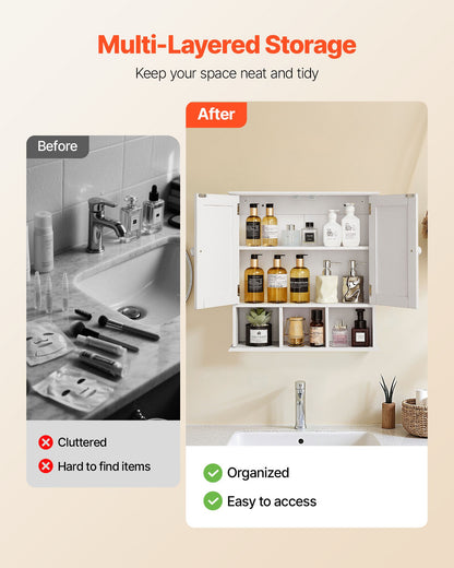 VEVOR Bathroom Wall Cabinet, 2 Doors & Adjustable Shelf, Over the Toilet Storage Medicine Cabinet Wall Mounted, Hanging Organizer with Shelves & Open Partition for Laundry Room Kitchen Restroom, White - BDMJG2JYJGBSOYU70001V0 - view 4