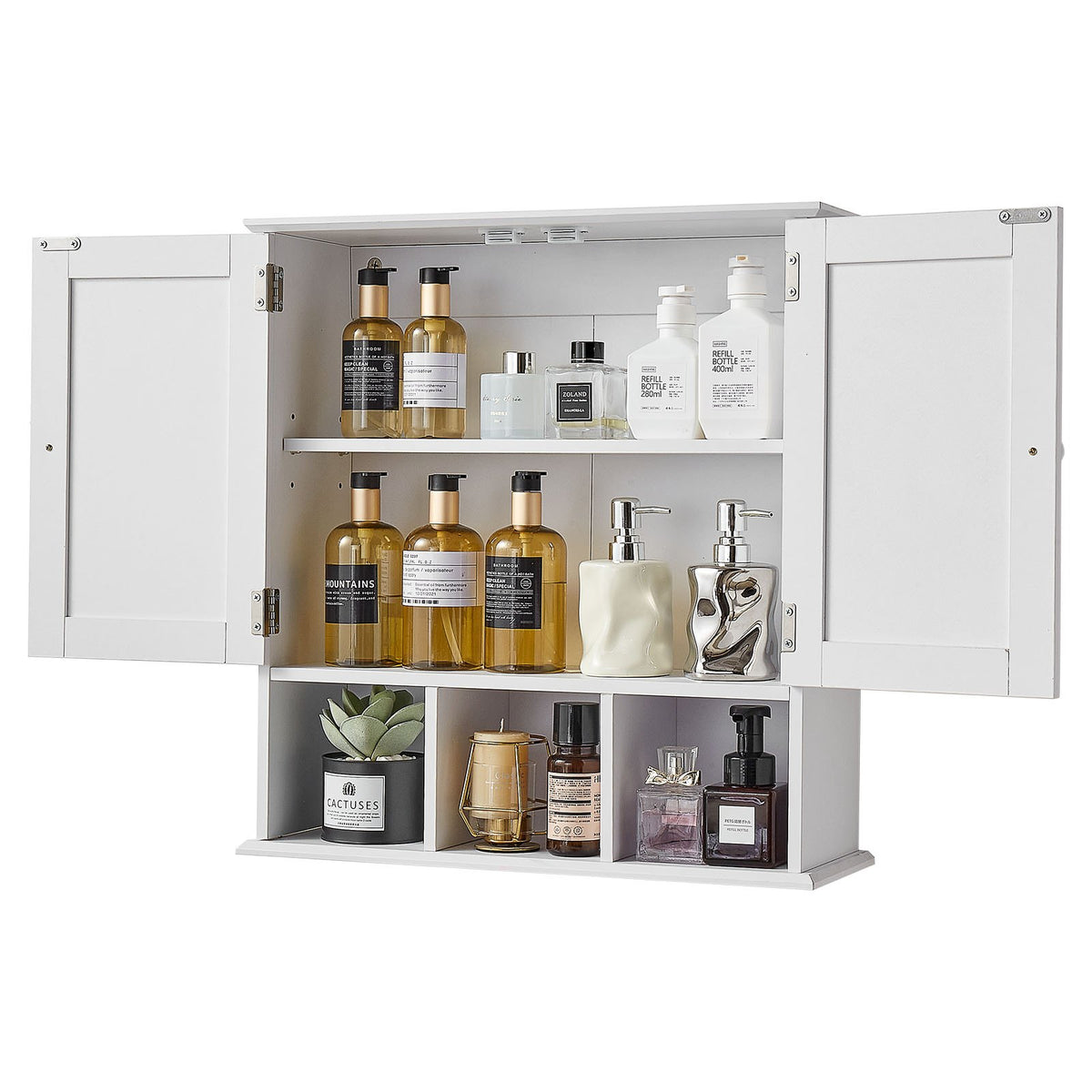 VEVOR Bathroom Wall Cabinet, 2 Doors & Adjustable Shelf, Over the Toilet Storage Medicine Cabinet Wall Mounted, Hanging Organizer with Shelves & Open Partition for Laundry Room Kitchen Restroom, White - BDMJG2JYJGBSOYU70001V0 - view 10