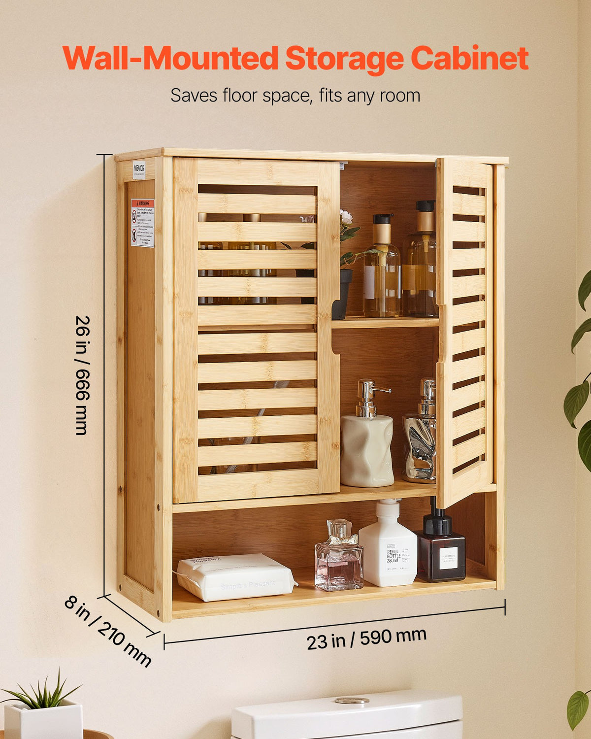 VEVOR Bathroom Wall Cabinet, 2 Doors and Adjustable Shelf, Over the Toilet Storage Medicine Cabinet Wall Mounted, Hanging Organizer with Shelves and Open Partition for Laundry Room Kitchen Restroom - BDMJG2JYJGBSXNKXR001V0 - view 3