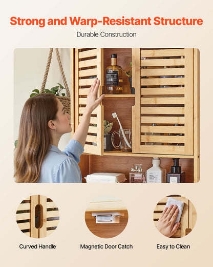 VEVOR Bathroom Wall Cabinet, 2 Doors and Adjustable Shelf, Over the Toilet Storage Medicine Cabinet Wall Mounted, Hanging Organizer with Shelves and Open Partition for Laundry Room Kitchen Restroom - BDMJG2JYJGBSXNKXR001V0 - view 6