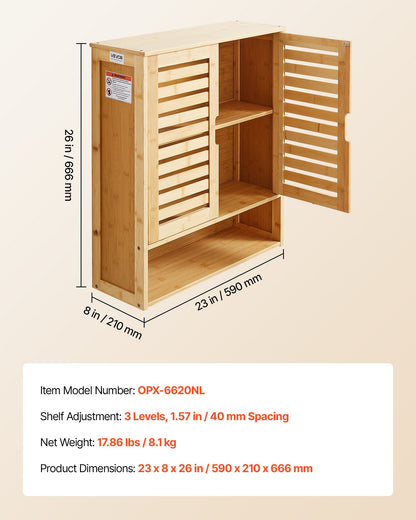 VEVOR Bathroom Wall Cabinet, 2 Doors and Adjustable Shelf, Over the Toilet Storage Medicine Cabinet Wall Mounted, Hanging Organizer with Shelves and Open Partition for Laundry Room Kitchen Restroom - BDMJG2JYJGBSXNKXR001V0 - view 8