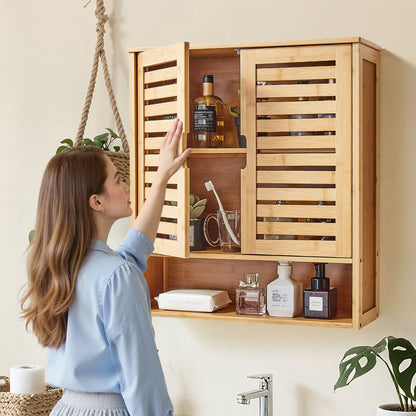 VEVOR Bathroom Wall Cabinet, 2 Doors and Adjustable Shelf, Over the Toilet Storage Medicine Cabinet Wall Mounted, Hanging Organizer with Shelves and Open Partition for Laundry Room Kitchen Restroom - BDMJG2JYJGBSXNKXR001V0 - view 9
