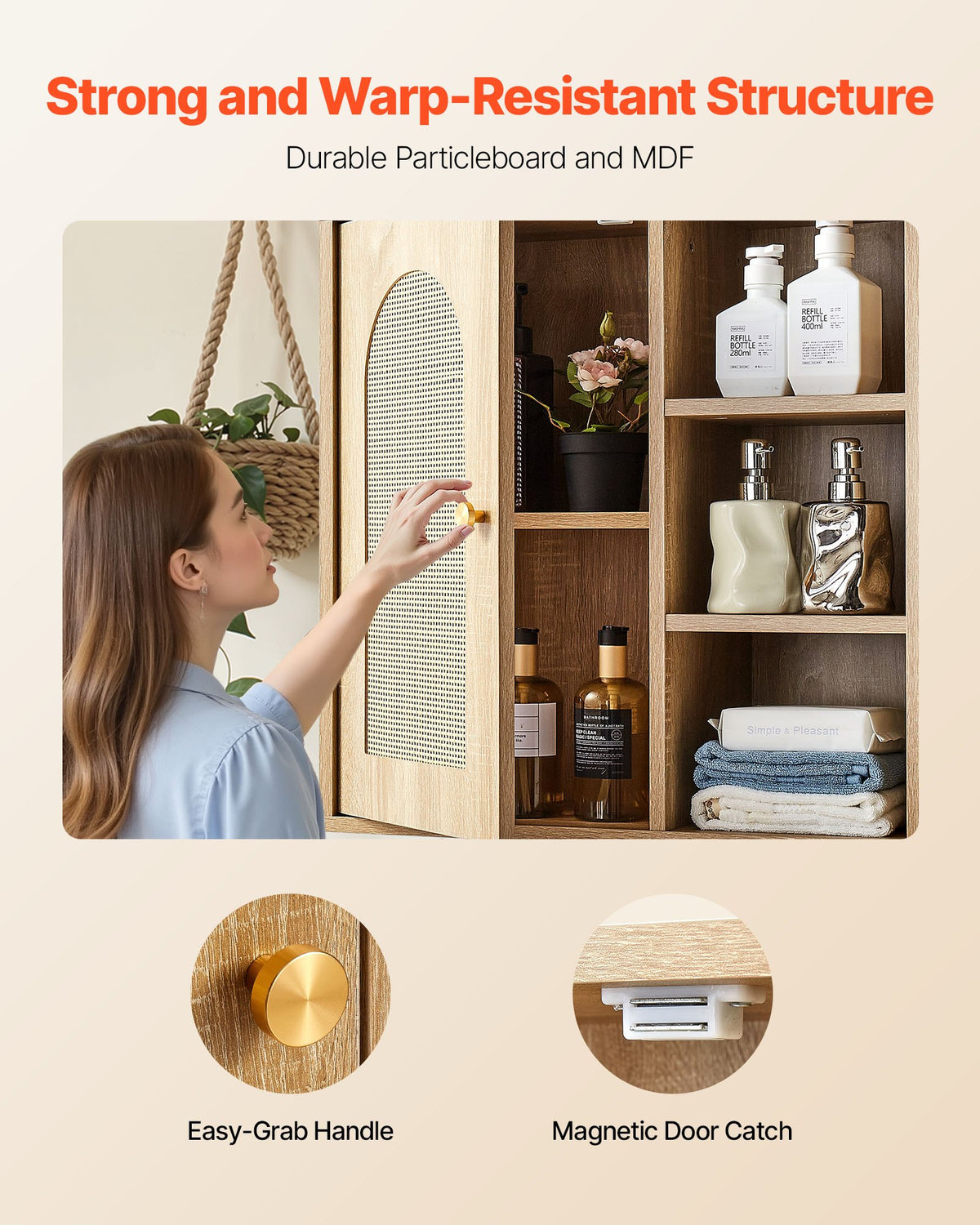 VEVOR Bathroom Wall Cabinet, Door and Adjustable Shelf with 5 Height Levels, Over the Toilet Storage Medicine Cabinet Wall Mounted, Hanging Organizer with Shelves for Laundry Room Kitchen Restroom - BDMJG3JDPKMRVXOZI001V0 - view 6