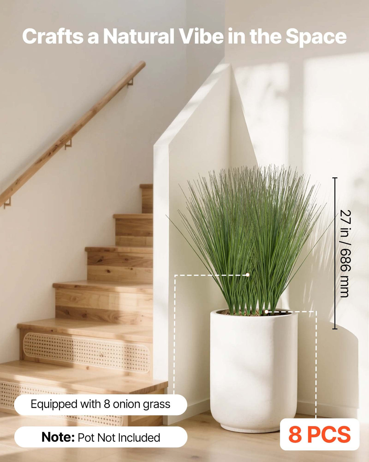 VEVOR Artificial Grass Plant, 27 inch Faux Onion Grass Fake Greenery Shrubs Plant, Premium PVC for Indoor Outdoor House Home Garden Office Room Décor, Housewarming, 8 Pack Green - BDPYCC27INCHKIB2V001V0 - view 3