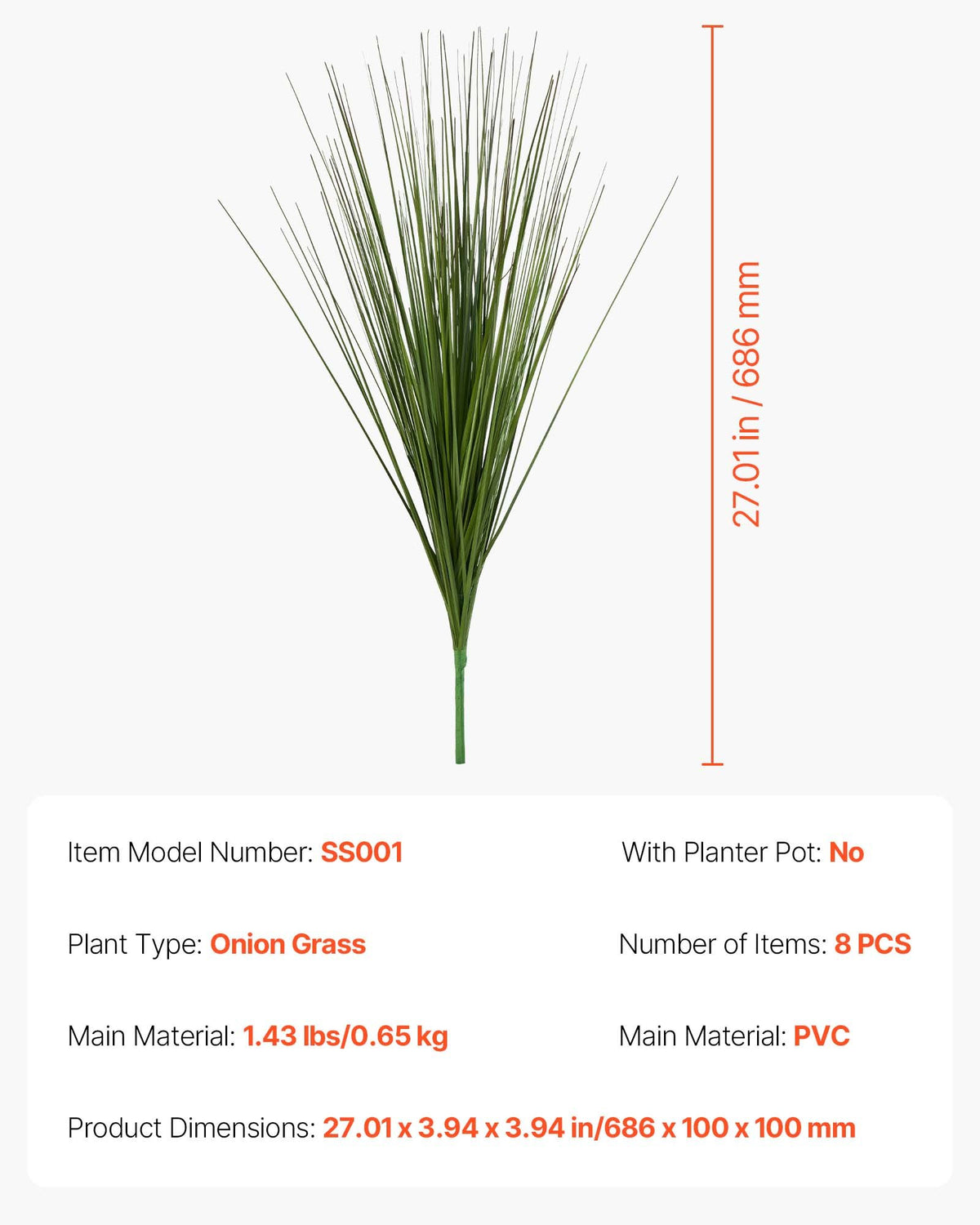 VEVOR Artificial Grass Plant, 27 inch Faux Onion Grass Fake Greenery Shrubs Plant, Premium PVC for Indoor Outdoor House Home Garden Office Room Décor, Housewarming, 8 Pack Green - BDPYCC27INCHKIB2V001V0 - view 8