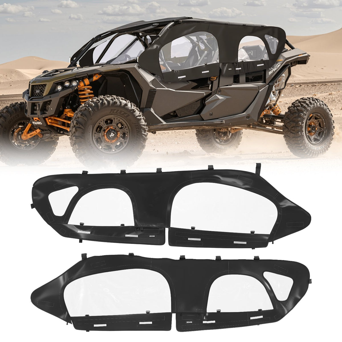 VEVOR Cab Enclosure Upper Doors, Compatible with Can-Am Maverick X3 MAX 4-Seater 2017-2024, Soft Upper Doors, Windproof Upgraded Zipper UTV Soft Side Window Kit, Work with Roof and Partial Windshields - BDWQCANAMMAV1RXOE001V0 - view 1