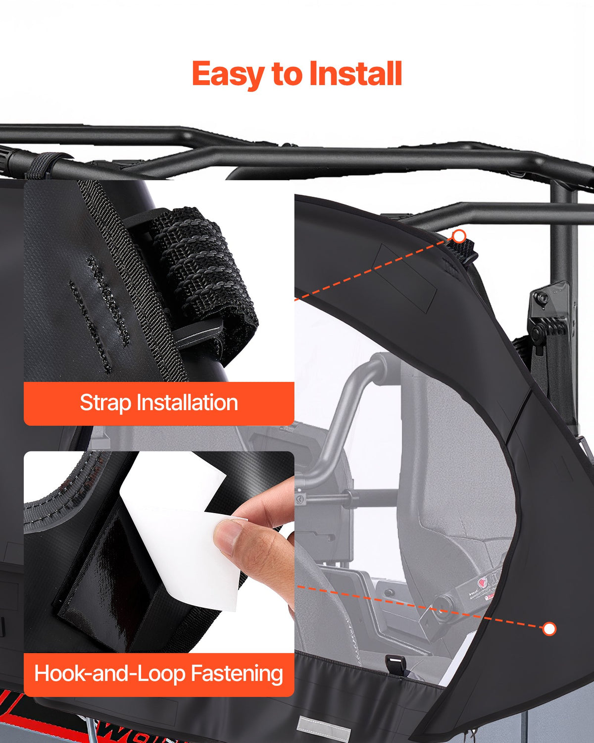 VEVOR Cab Enclosure Upper Doors, Compatible with Can-Am Maverick X3 MAX 4-Seater 2017-2024, Soft Upper Doors, Windproof Upgraded Zipper UTV Soft Side Window Kit, Work with Roof and Partial Windshields - BDWQCANAMMAV1RXOE001V0 - view 6