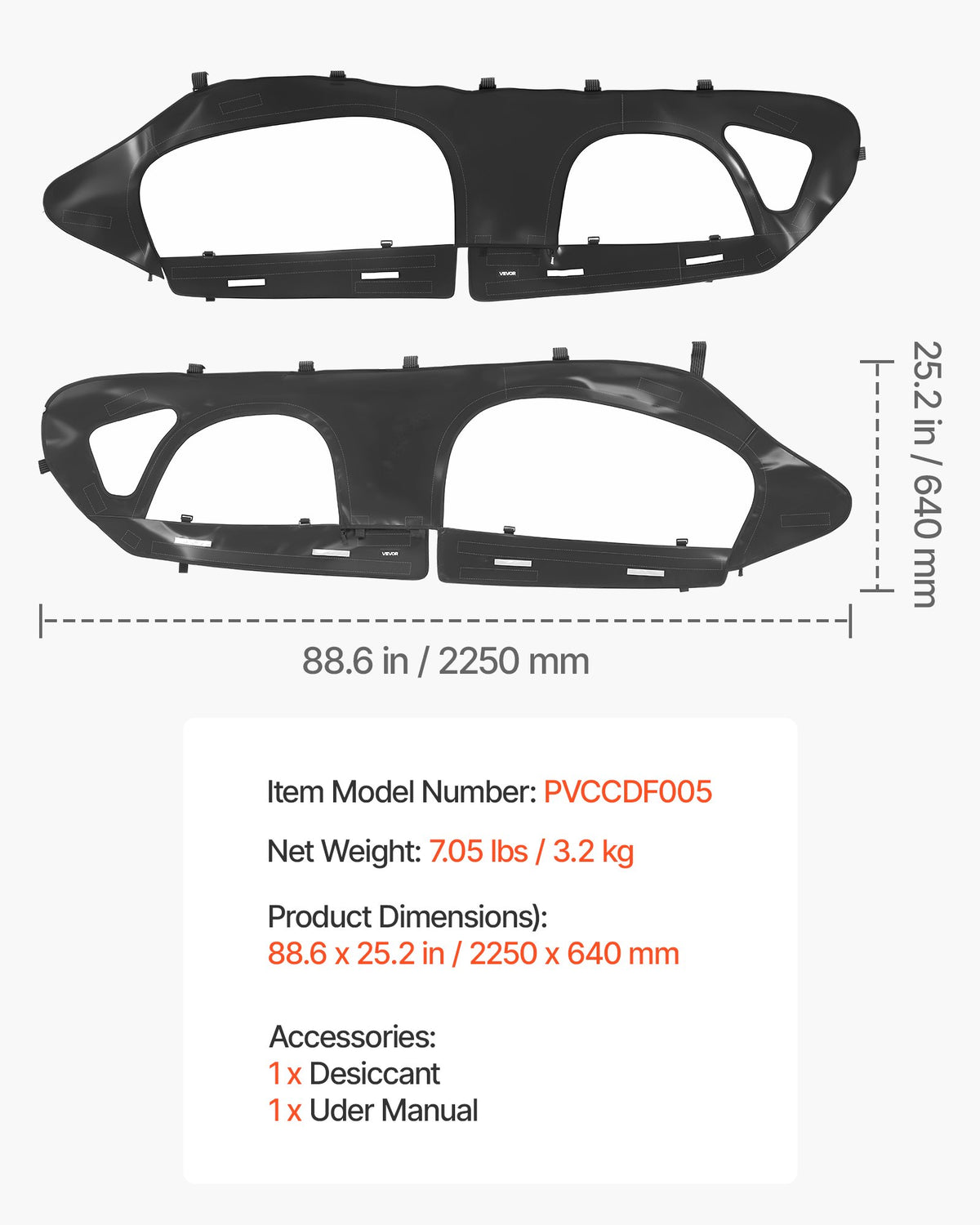 VEVOR Cab Enclosure Upper Doors, Compatible with Can-Am Maverick X3 MAX 4-Seater 2017-2024, Soft Upper Doors, Windproof Upgraded Zipper UTV Soft Side Window Kit, Work with Roof and Partial Windshields - BDWQCANAMMAV1RXOE001V0 - view 8