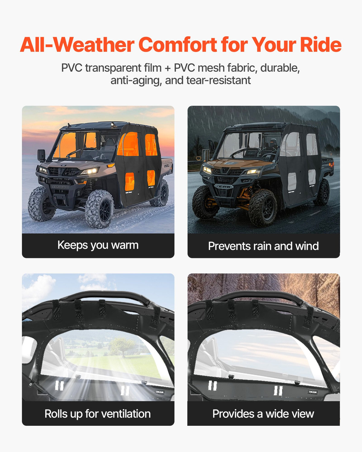 VEVOR Cab Enclosure Upper Doors, Compatible with Can-Am Maverick X3 2-Seater 2017-2025, Soft Upper Doors, Windproof Upgraded Zipper UTV Soft Side Window Kit, Work with Side Mirrors and Windshields - BDWQCANAMMAVD3SYY001V0 - view 4