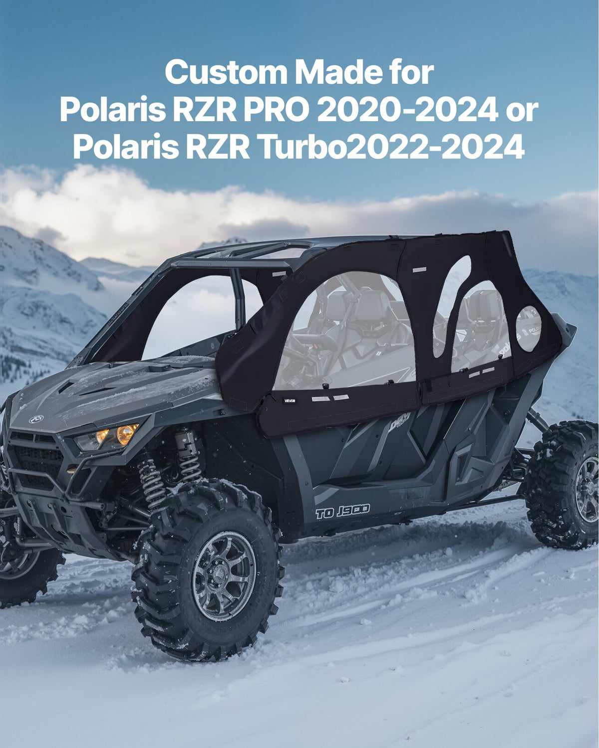 VEVOR Cab Enclosure Upper Doors, Compatible with Polaris RZR PRO 2020-2024/Polaris RZR Turbo2022-2024, Soft Upper Doors, Upgraded Zipper UTV Soft Side Window Kit, Fit with Side Mirrors and Windshields - BDWQPOLARISRJFHE6001V0 - view 3