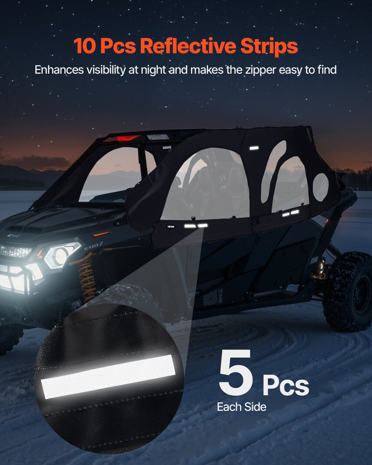 VEVOR Cab Enclosure Upper Doors, Compatible with Polaris RZR PRO 2020-2024/Polaris RZR Turbo2022-2024, Soft Upper Doors, Upgraded Zipper UTV Soft Side Window Kit, Fit with Side Mirrors and Windshields - BDWQPOLARISRJFHE6001V0 - view 7