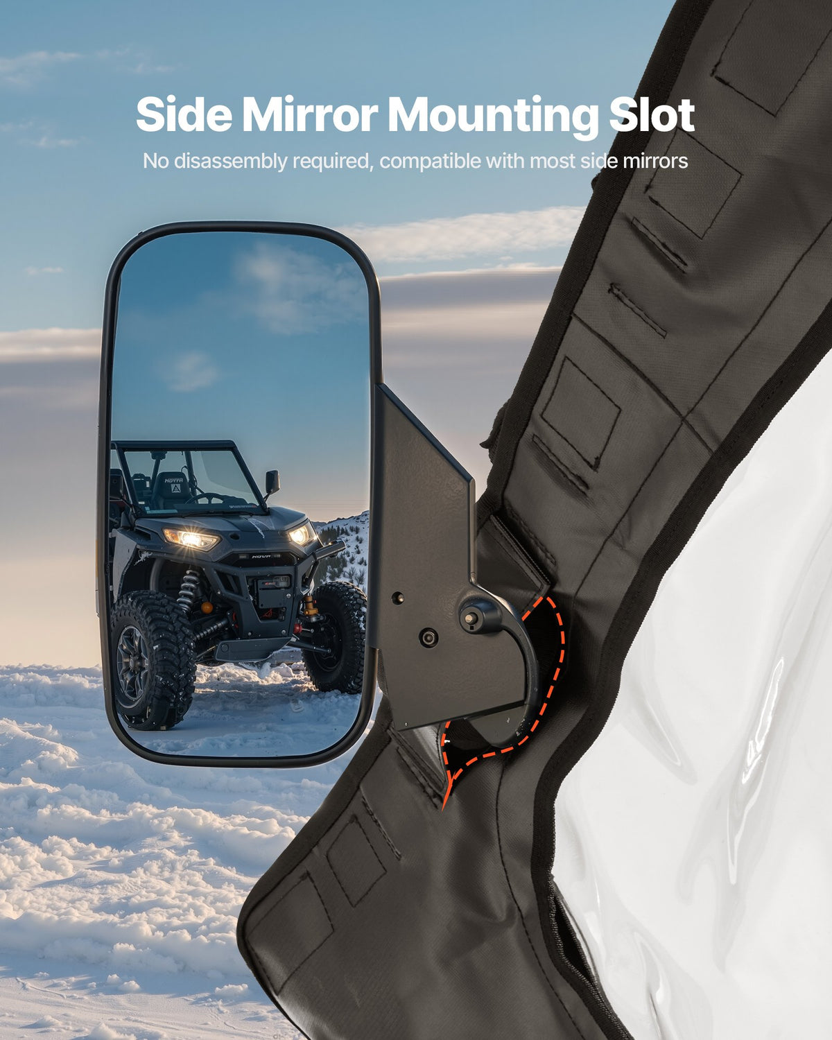 VEVOR Cab Enclosure Upper Doors, Compatible with Polaris RZR PRO XP/Turbo R 2020-2024, Soft Upper Doors, Windproof Upgraded Zipper UTV Soft Side Window Kit, Work with Side Mirrors and Windshields - BDWQPOLARISRK0HS6001V0 - view 6