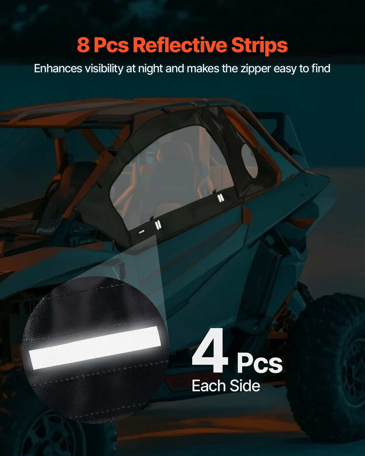 VEVOR Cab Enclosure Upper Doors, Compatible with Polaris RZR PRO XP/Turbo R 2020-2024, Soft Upper Doors, Windproof Upgraded Zipper UTV Soft Side Window Kit, Work with Side Mirrors and Windshields - BDWQPOLARISRK0HS6001V0 - view 7