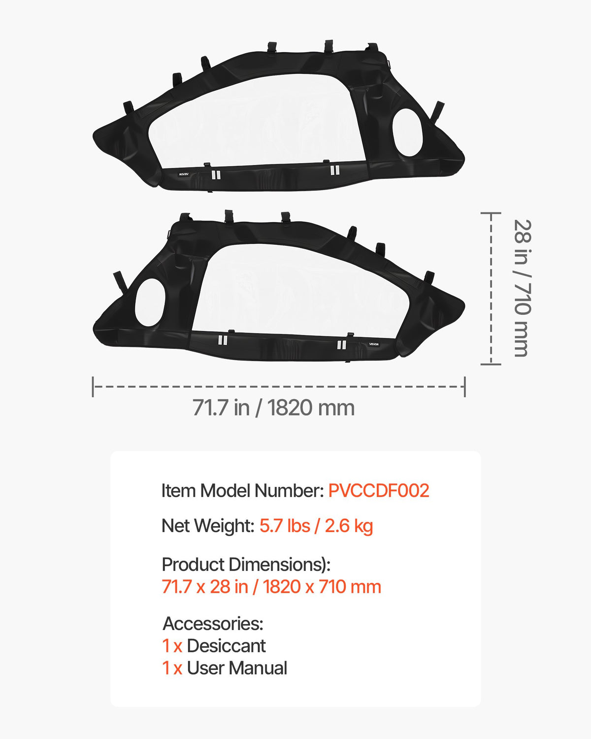 VEVOR Cab Enclosure Upper Doors, Compatible with Polaris RZR PRO XP/Turbo R 2020-2024, Soft Upper Doors, Windproof Upgraded Zipper UTV Soft Side Window Kit, Work with Side Mirrors and Windshields - BDWQPOLARISRK0HS6001V0 - view 8