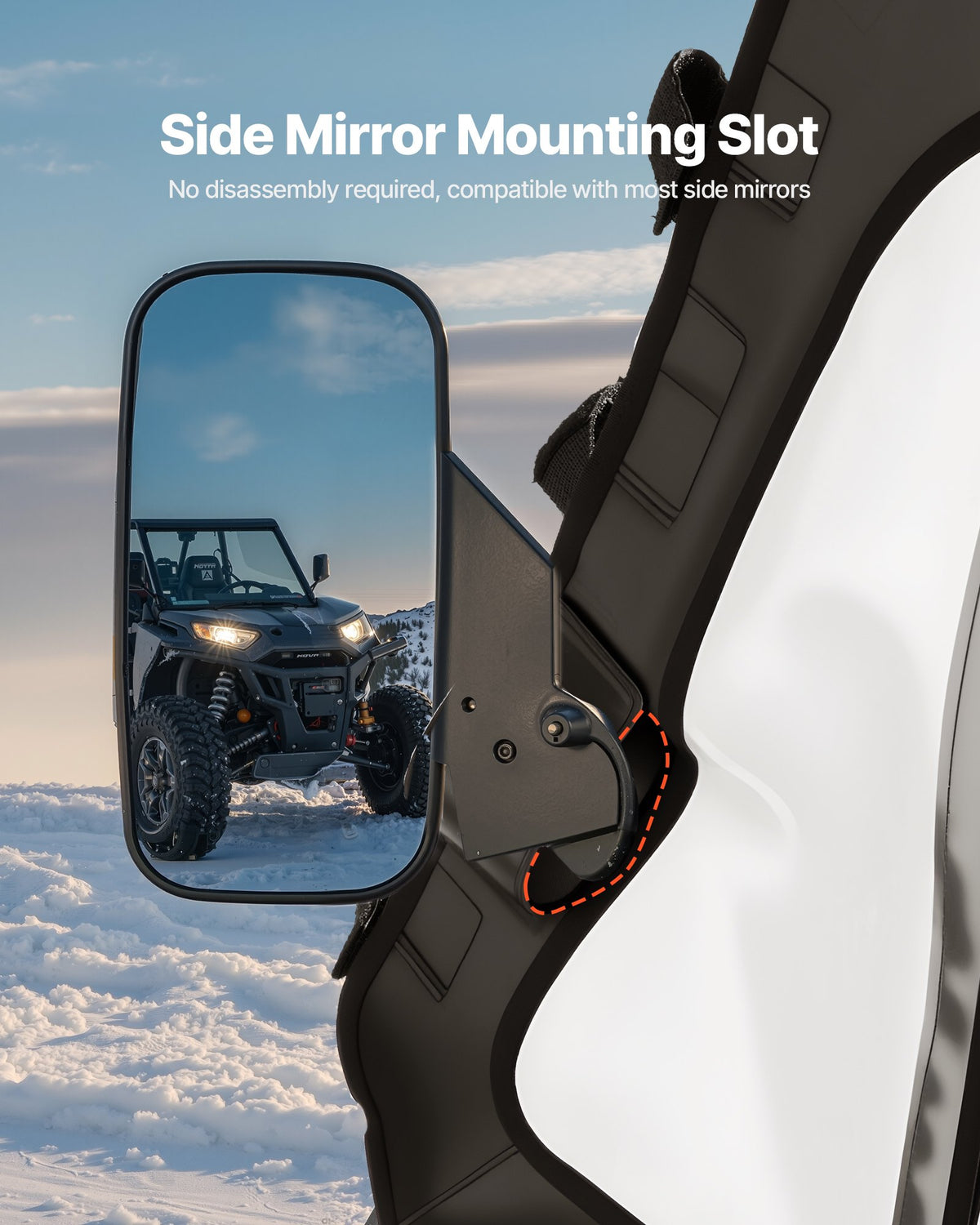 VEVOR Cab Enclosure Upper Doors, Compatible with Polaris RZR XP 1000/XP Turbo 2014-2023, Soft Upper Doors, Windproof Upgraded Zipper UTV Soft Side Window Kit, Work with Side Mirrors and Windshields - BDWQPOLARISRN7Z3V001V0 - view 6