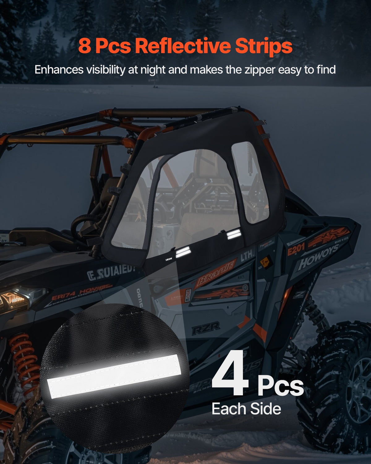 VEVOR Cab Enclosure Upper Doors, Compatible with Polaris RZR XP 1000/XP Turbo 2014-2023, Soft Upper Doors, Windproof Upgraded Zipper UTV Soft Side Window Kit, Work with Side Mirrors and Windshields - BDWQPOLARISRN7Z3V001V0 - view 7