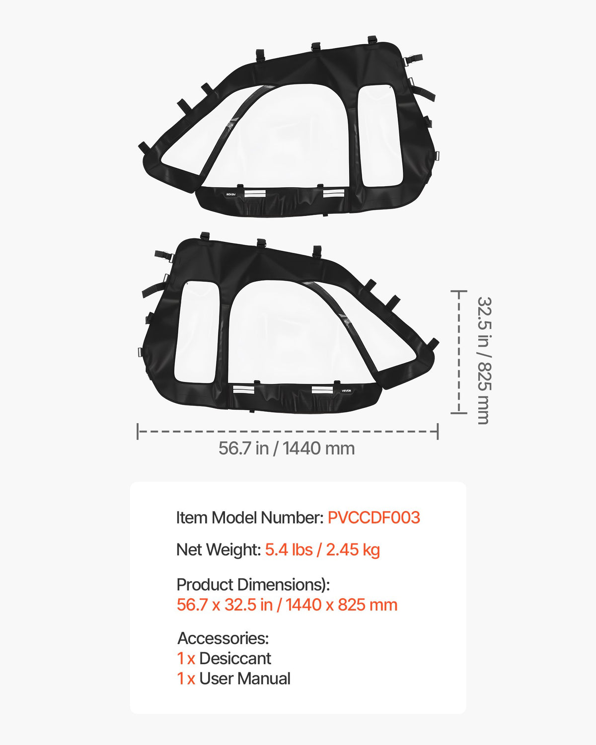 VEVOR Cab Enclosure Upper Doors, Compatible with Polaris RZR XP 1000/XP Turbo 2014-2023, Soft Upper Doors, Windproof Upgraded Zipper UTV Soft Side Window Kit, Work with Side Mirrors and Windshields - BDWQPOLARISRN7Z3V001V0 - view 8