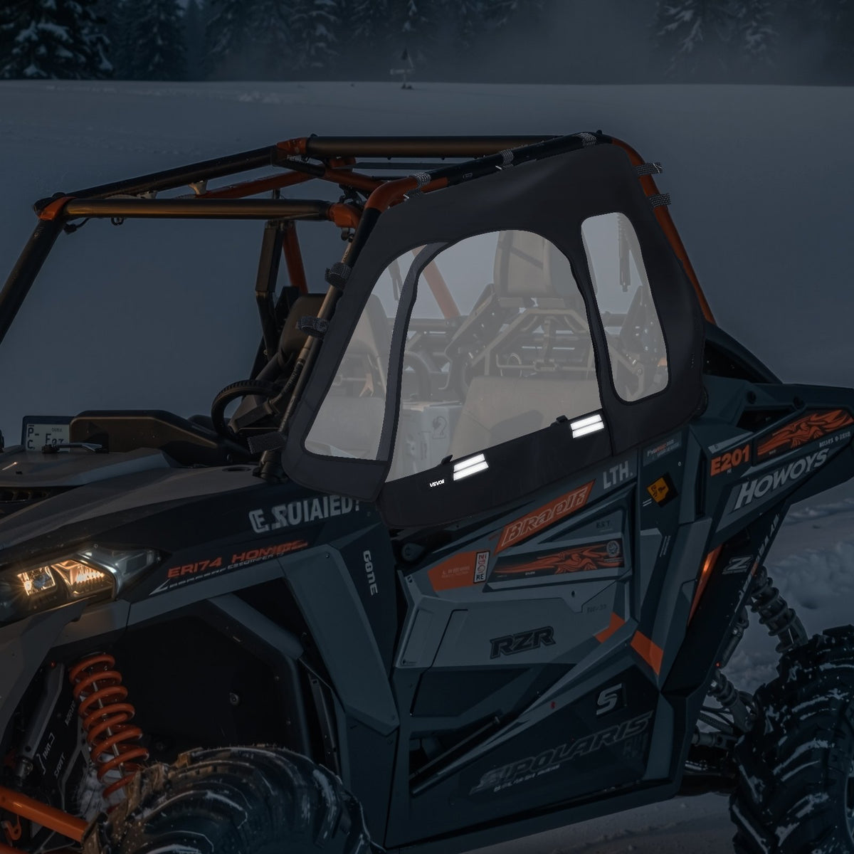 VEVOR Cab Enclosure Upper Doors, Compatible with Polaris RZR XP 1000/XP Turbo 2014-2023, Soft Upper Doors, Windproof Upgraded Zipper UTV Soft Side Window Kit, Work with Side Mirrors and Windshields - BDWQPOLARISRN7Z3V001V0 - view 9