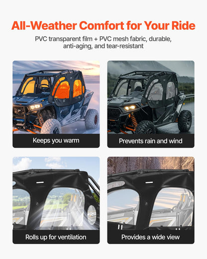 VEVOR Cab Enclosure Upper Doors, Compatible with Polaris RZR XP4 1000/Turbo 2014-2023, Soft Upper Doors, Windproof Upgraded Zipper UTV Soft Side Window Kit, Work with Side Mirrors and Windshields - BDWQPOLARISRQLAV1001V0 - view 4