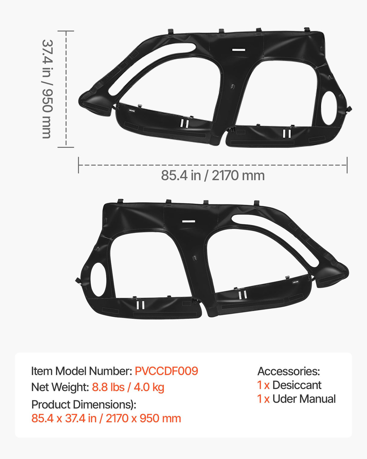 VEVOR Cab Enclosure Upper Doors, Compatible with Polaris RZR XP4 1000/Turbo 2014-2023, Soft Upper Doors, Windproof Upgraded Zipper UTV Soft Side Window Kit, Work with Side Mirrors and Windshields - BDWQPOLARISRQLAV1001V0 - view 8