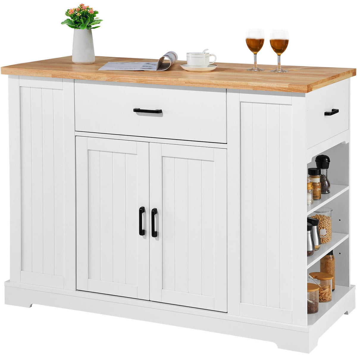 VEVOR Kitchen Island Cart, 46" Wood Top Breakfast Bar with Storage Cabinet, Farmhouse Kitchen Table with Adjustable Shelf, Drawer, for Dining Kitchen Living Room, White - BFBGDKYDCFBS8BJFXV0 - view 10