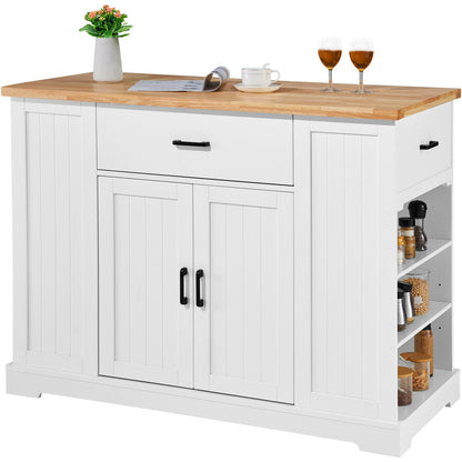 VEVOR Kitchen Island Cart, 46" Wood Top Breakfast Bar with Storage Cabinet, Farmhouse Kitchen Table with Adjustable Shelf, Drawer, for Dining Kitchen Living Room, White - BFBGDKYDCFBS8BJFXV0 - view 10