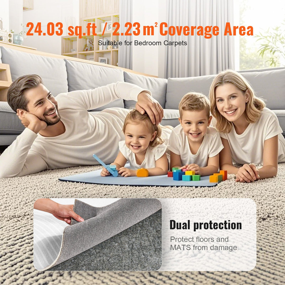 VEVOR Non-Slip Resistant Rug Pad, Protective Cushioning Carpet Pad, 2'x8' (7.875' Actual), 1/4"Thick, Dual Surface, Polyester Felt + Latex, 1-2㎡ Area Carpet Padding Rug Cushion Safe for All Floors - BFHDTDSXPMFH9WPCOV0 - view 7