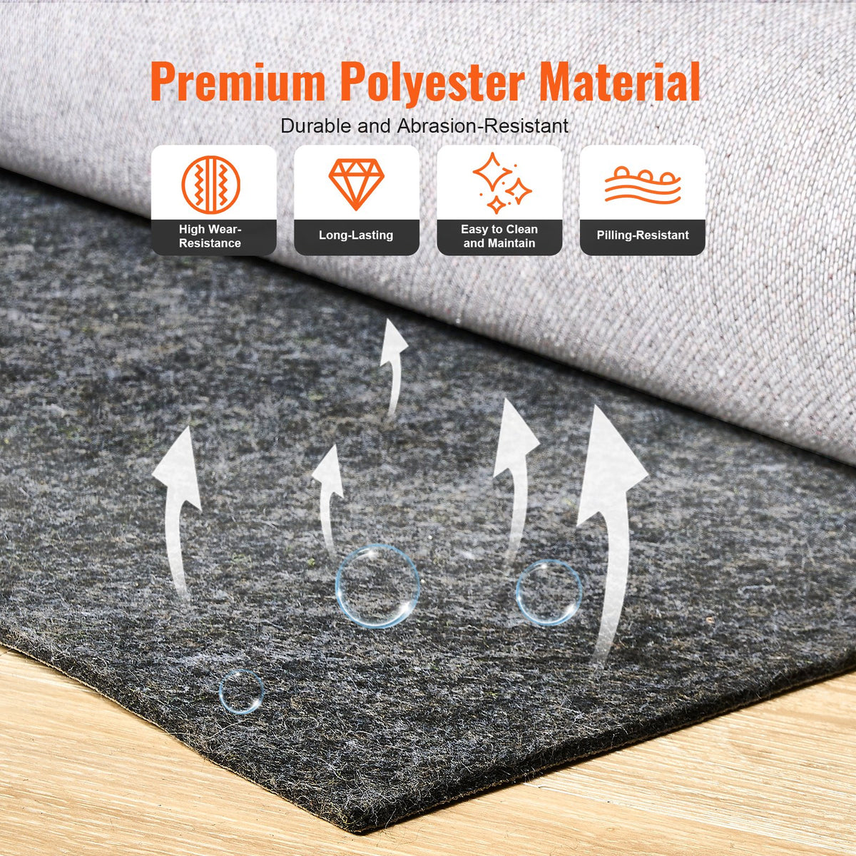 VEVOR Rug Pad Without Slip Resistance, Protective Cushioning Carpet Pad, 9' x 12', 1/4"Thick, 100% Pure Polyester Felt, 10-11㎡ Premium Comfort Underfoot Carpet Padding Rug Cushion for All Floors, Gray - BFHDTDSXPMFHLSBLLV0 - view 5
