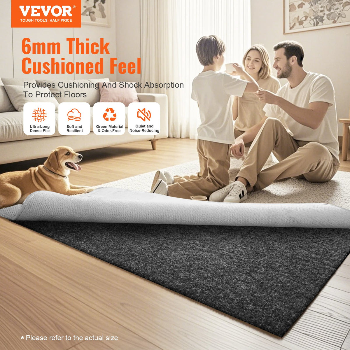 VEVOR Rug Pad Without Slip Resistance, Protective Cushioning Carpet Pad, 8' x 10', 1/4"Thick, 100% Pure Polyester Felt, 7-8㎡ Premium Comfort Underfoot Carpet Padding Rug Cushion for All Floors, Gray - BFHDTDSXPMFHT4MQWV0 - view 3