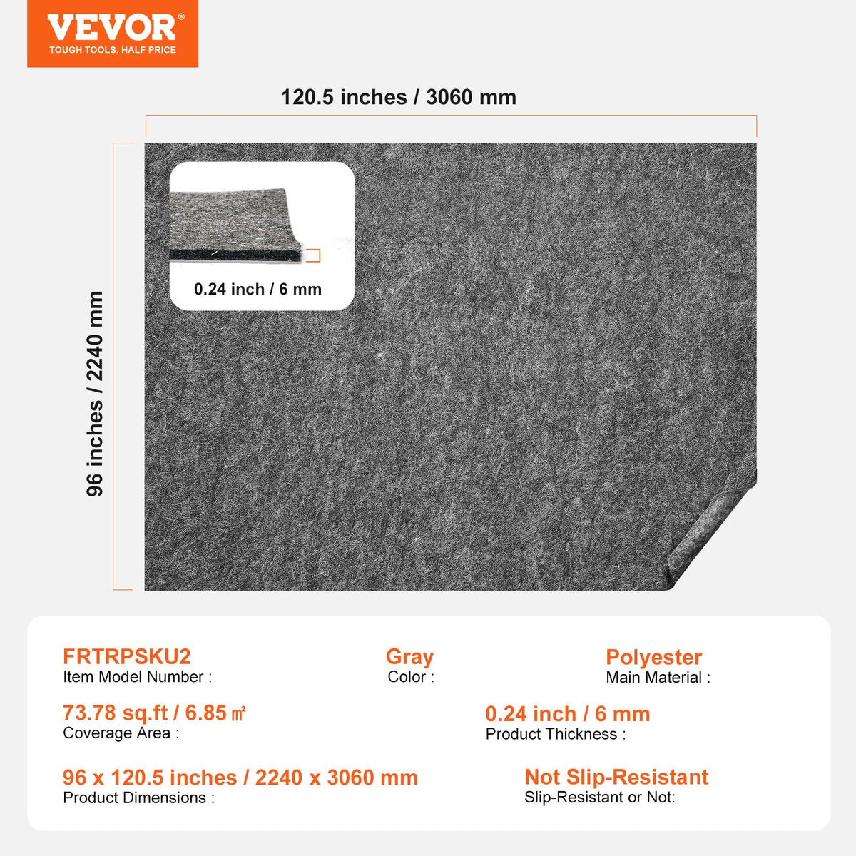 VEVOR Rug Pad Without Slip Resistance, Protective Cushioning Carpet Pad, 8' x 10', 1/4"Thick, 100% Pure Polyester Felt, 7-8㎡ Premium Comfort Underfoot Carpet Padding Rug Cushion for All Floors, Gray - BFHDTDSXPMFHT4MQWV0 - view 8