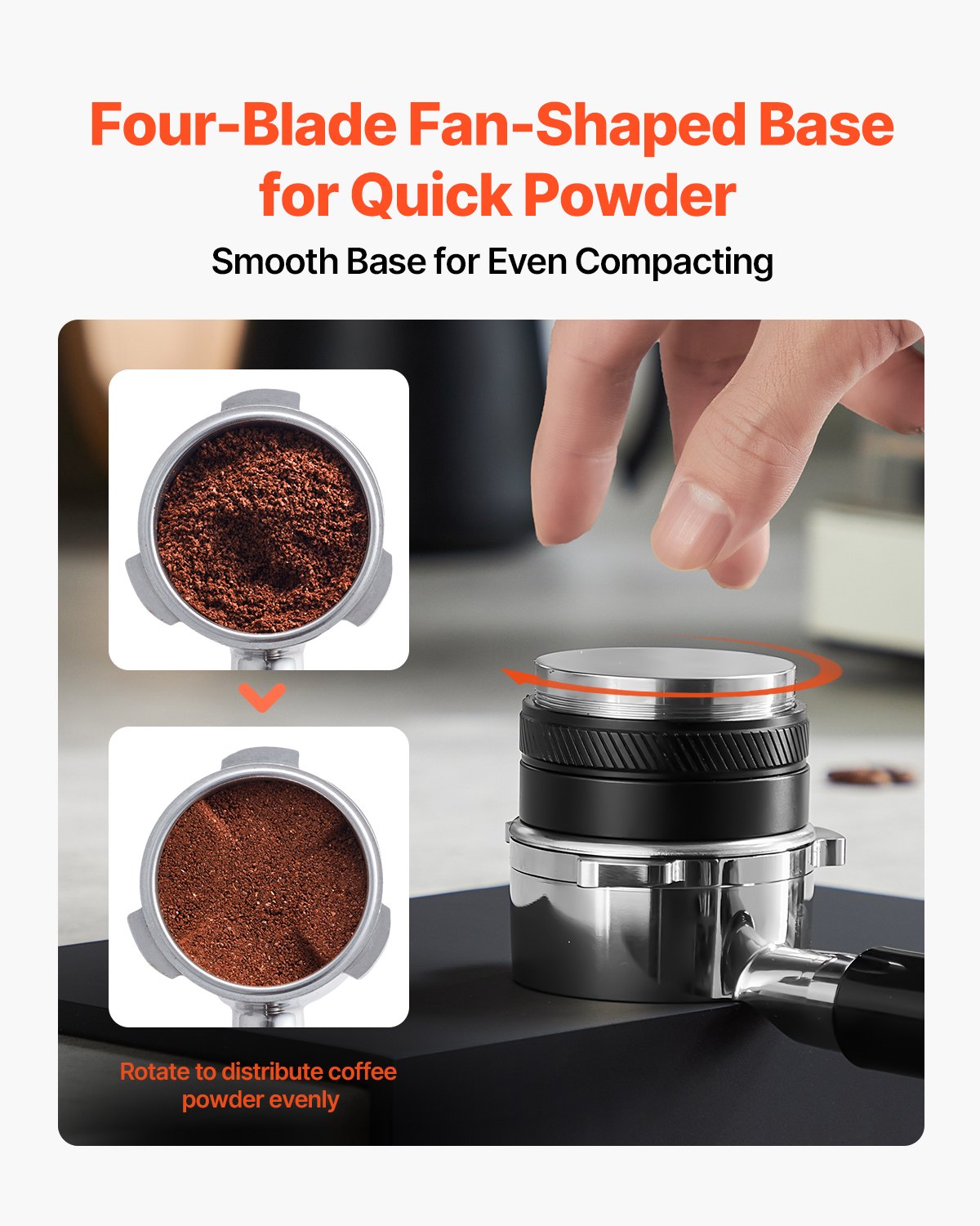 VEVOR Coffee Distributor 53mm, 2-in-1 Adjustable Espresso Distributor with Fan-Shaped Base, Coffee Distributor 304 Stainless Steel with Easy-to-Disassemble Design - BFQ53MMBXGLP9KOV6V0 - view 5