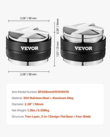 VEVOR Coffee Distributor 58mm, 2-in-1 Adjustable Espresso Distributor with Fan-Shaped Base, Coffee Distributor 304 Stainless Steel with Easy-to-Disassemble Design - BFQ58MMBXGLPNMZ0ZV0 - view 8