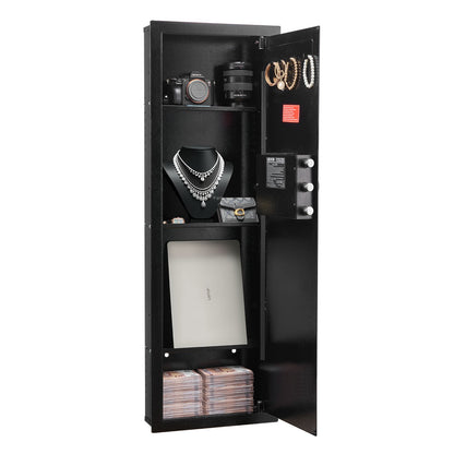 VEVOR Wall Safe, 4-Tier Hidden Wall Mounted Gun Safe with Password & Key, Q235 Cold-Rolled Steel In-Wall Box with LED Lighting, 3 Adjustable Shelves & Key Holders for Money, Jewelry, Passport, Black - BGBXJ39144341RL29001V9 - view 1