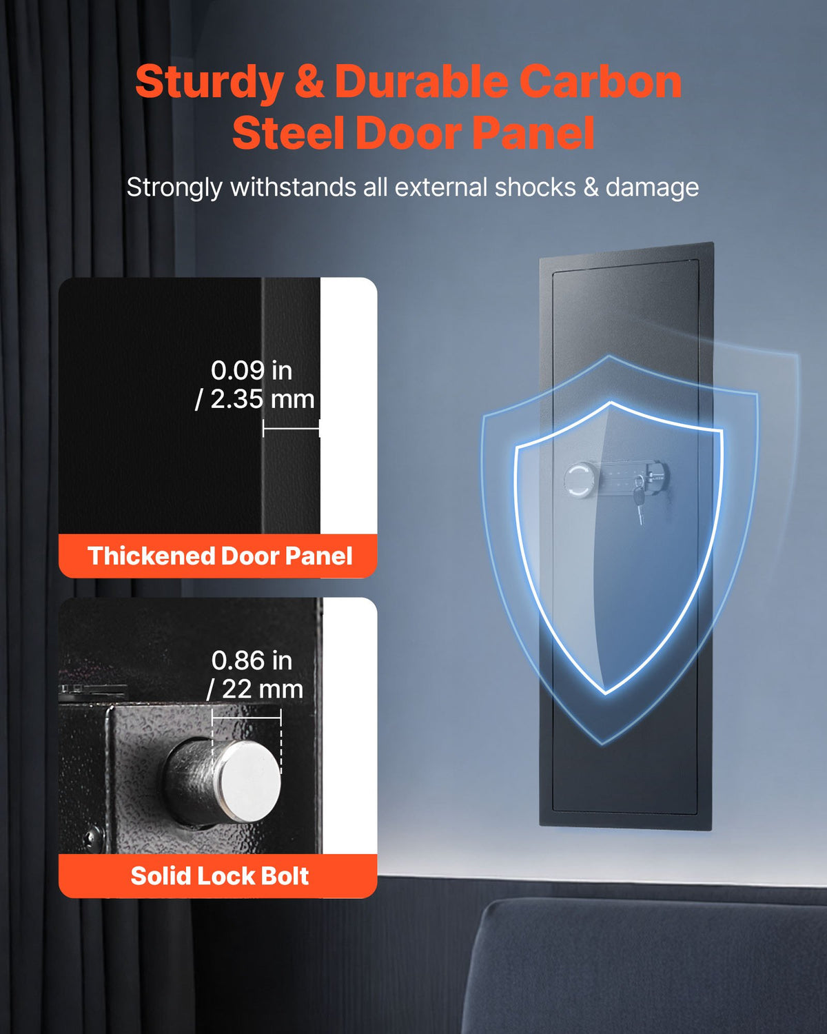 VEVOR Wall Safe, 4-Tier Hidden Wall Mounted Gun Safe with Password & Key, Q235 Cold-Rolled Steel In-Wall Box with LED Lighting, 3 Adjustable Shelves & Key Holders for Money, Jewelry, Passport, Black - BGBXJ39144341RL29001V9 - view 3