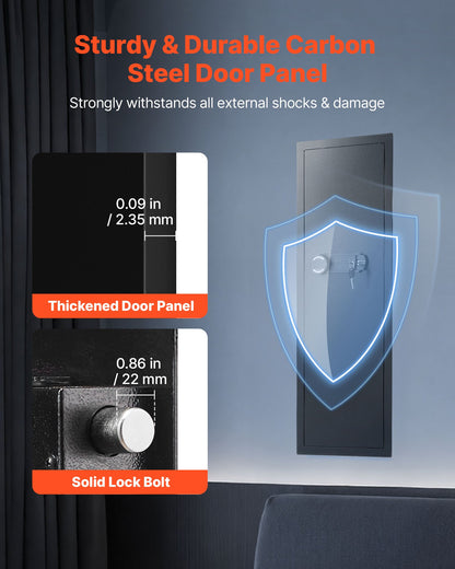 VEVOR Wall Safe, 4-Tier Hidden Wall Mounted Gun Safe with Password & Key, Q235 Cold-Rolled Steel In-Wall Box with LED Lighting, 3 Adjustable Shelves & Key Holders for Money, Jewelry, Passport, Black - BGBXJ39144341RL29001V9 - view 3