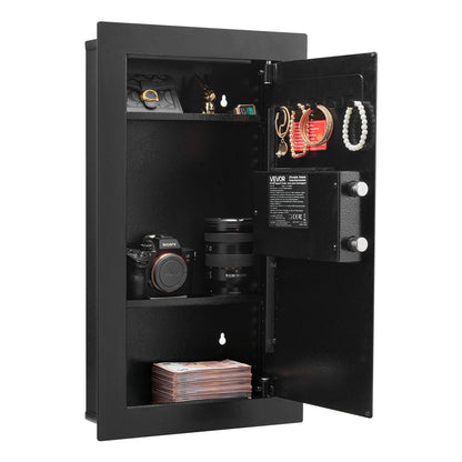 VEVOR Wall Safe, 3-Tier Hidden Wall Mounted Safe with Password & Key, Q235 Cold-Rolled Steel In-Wall Box with LED Lighting, 2 Adjustable Shelves & 5 Key Holders for Money, Jewelry, Passport, Black - BGBXJ4145625LE5K9001V9 - view 1