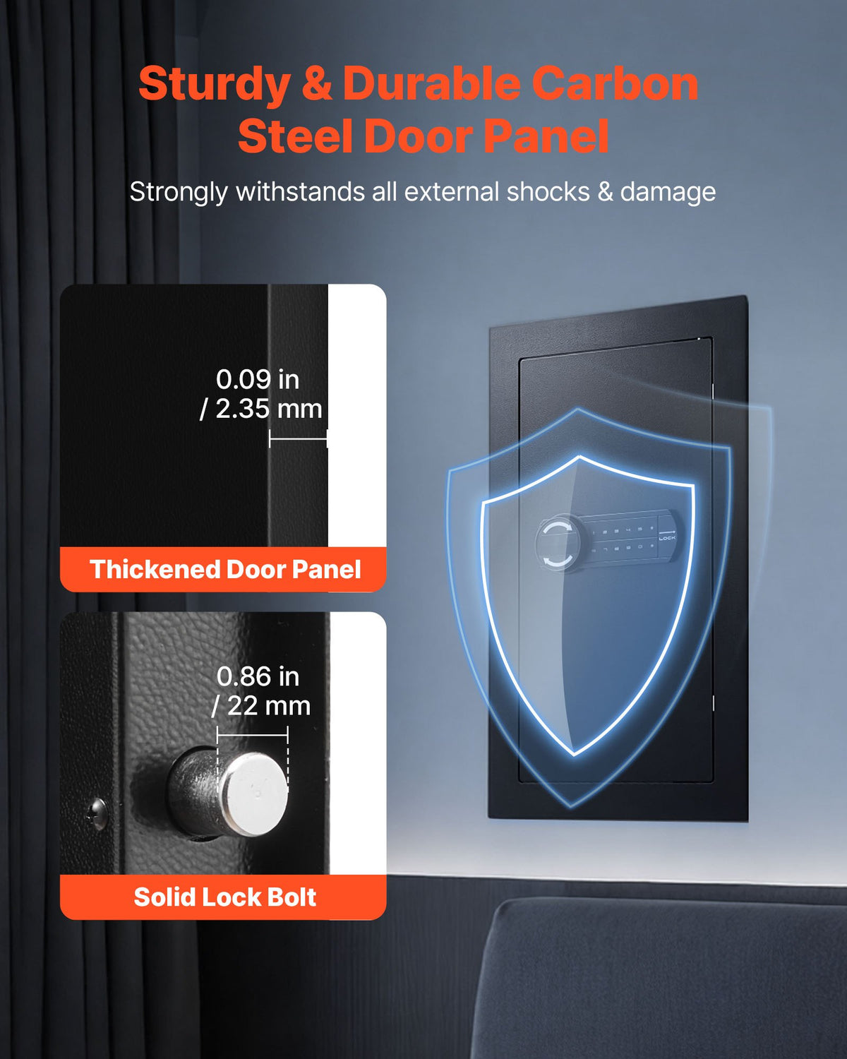 VEVOR Wall Safe, 3-Tier Hidden Wall Mounted Safe with Password & Key, Q235 Cold-Rolled Steel In-Wall Box with LED Lighting, 2 Adjustable Shelves & 5 Key Holders for Money, Jewelry, Passport, Black - BGBXJ4145625LE5K9001V9 - view 3