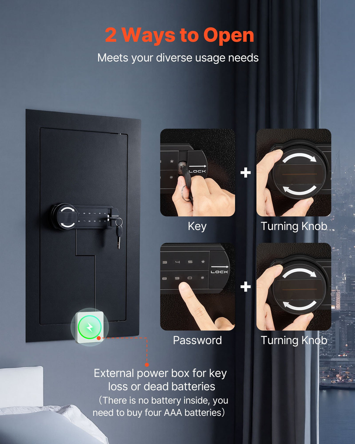 VEVOR Wall Safe, 3-Tier Hidden Wall Mounted Safe with Password & Key, Q235 Cold-Rolled Steel In-Wall Box with LED Lighting, 2 Adjustable Shelves & 5 Key Holders for Money, Jewelry, Passport, Black - BGBXJ4145625LE5K9001V9 - view 4