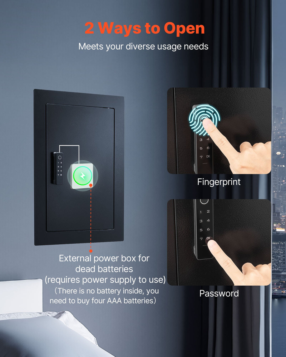 VEVOR Wall Safe, 3-Tier Hidden Wall Safe with Fingerprint, Password, Key & Turning Knob, Q235 Cold-Rolled Steel In-Wall Box with Adjustable Shelves & Key Holders for Money, Jewelry, Passport, Document - BGBXJ41522INRM189001V9 - view 5
