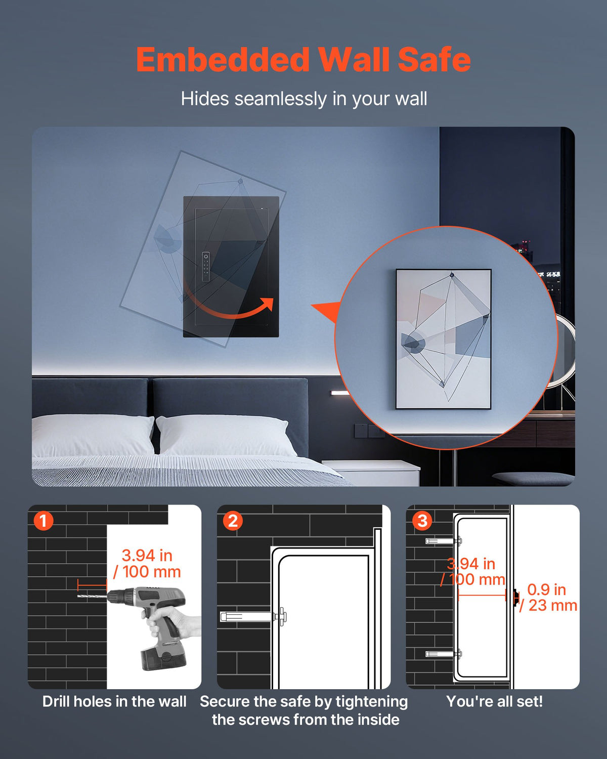 VEVOR Wall Safe, 3-Tier Hidden Wall Safe with Fingerprint, Password, Key & Turning Knob, Q235 Cold-Rolled Steel In-Wall Box with Adjustable Shelves & Key Holders for Money, Jewelry, Passport, Document - BGBXJ41522INRM189001V9 - view 7