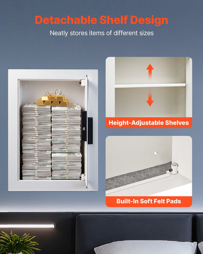 VEVOR 0.83 sq.ft Wall Safe, 3-Tier Hidden Wall Safe with Password, Key & Turning Knob, Q235 Cold-Rolled Steel In-Wall Box with Adjustable Shelves & Mounting Holes for Money, Jewelry, Passport, White - BGBXJ4162522X2SV6001V9 - view 6