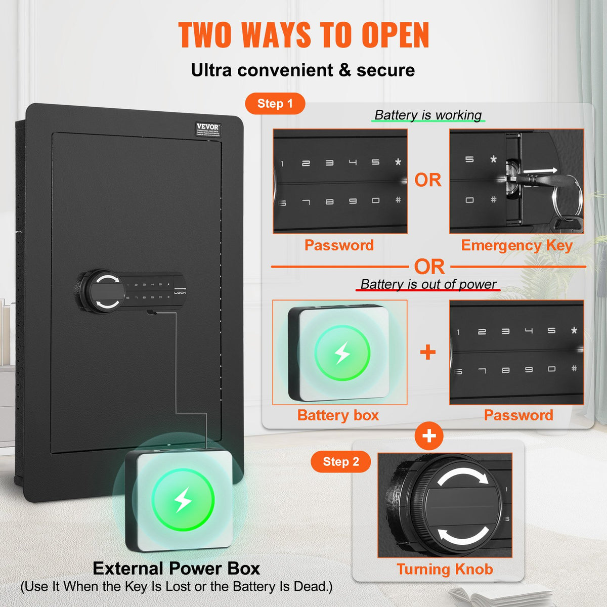VEVOR 25.59" Tall Wall Safe, 3-Tier Hidden Wall Safe with Keypad, 3 Removable Shelves & 6 Key Holders, Q235 Cold-Rolled Steel In Wall Safe with LED Light & Vibration Alarm for Money, Jewelry, Passport - BGBXX09CUFT3G969UV9 - view 4