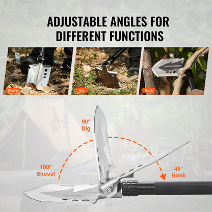 VEVOR Survival Shovel, 8 in 1 Camping Shovel Folding Multitool, Military Grade Portable Compact Tactical Shovel, Multifunction for Off-Roading, Camping, Hiking, Outdoor, Survivalist and Emergency - BGC2JKSS0000SG6TDV0 - view 6