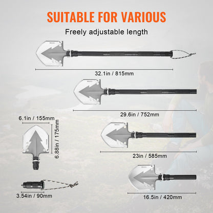 VEVOR Survival Shovel, 11 in 1 Camping Shovel Folding Multitool, Military Grade Portable Compact Tactical Shovel, Multifunction for Off-Roading, Camping, Hiking, Outdoor, Survivalist and Emergency - BGC3JKSS00007WG60V0 - view 4