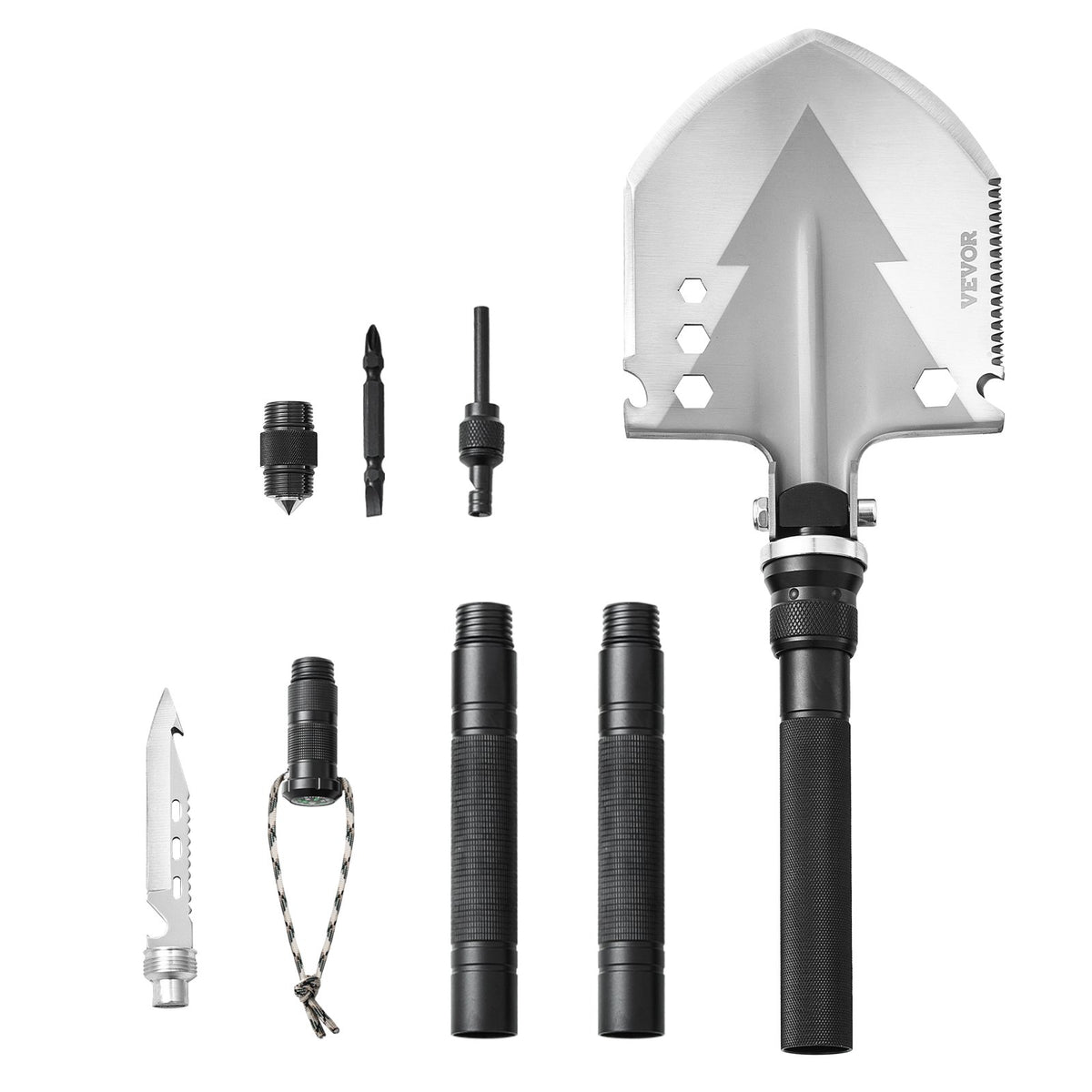 VEVOR Survival Shovel, 11 in 1 Camping Shovel Folding Multitool, Military Grade Portable Compact Tactical Shovel, Multifunction for Off-Roading, Camping, Hiking, Outdoor, Survivalist and Emergency - BGC3JKSS00007WG60V0 - view 10